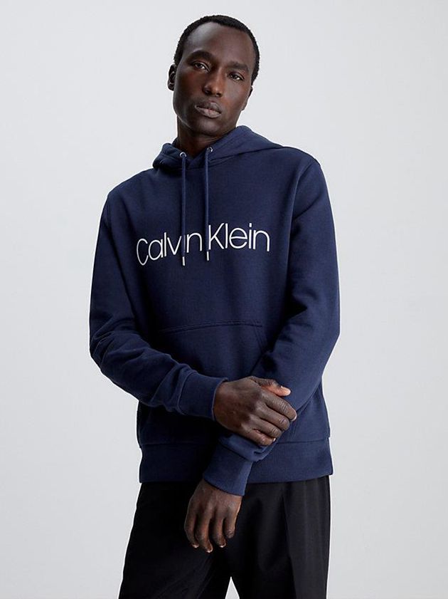 Navy Calvin Klein Organic Cotton Logo Men Hoodie | TIFQ-74152