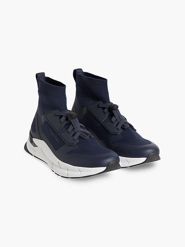 Navy Calvin Klein Recycled High-Top Sock Men Sneakers | XPRA-98104