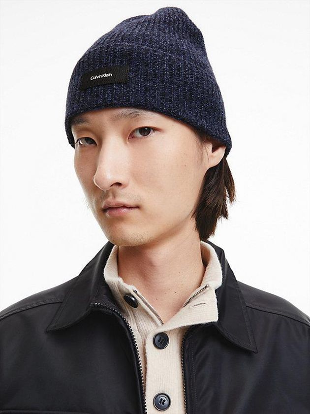 Navy Calvin Klein Recycled Wool Blend Men Beanie | PHXY-59208