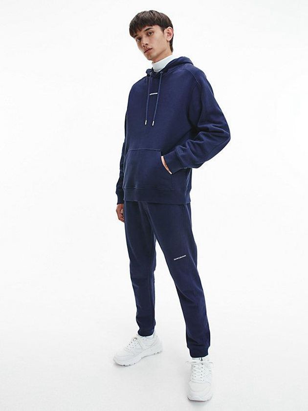 Navy Calvin Klein Relaxed Logo Men Hoodie | WJHU-87901