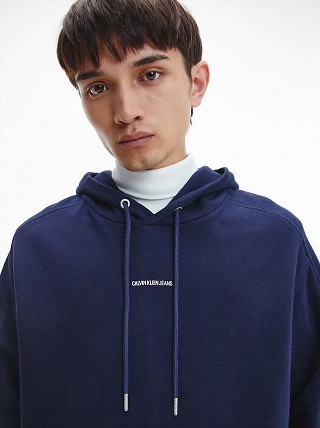 Navy Calvin Klein Relaxed Logo Men Hoodie | WJHU-87901
