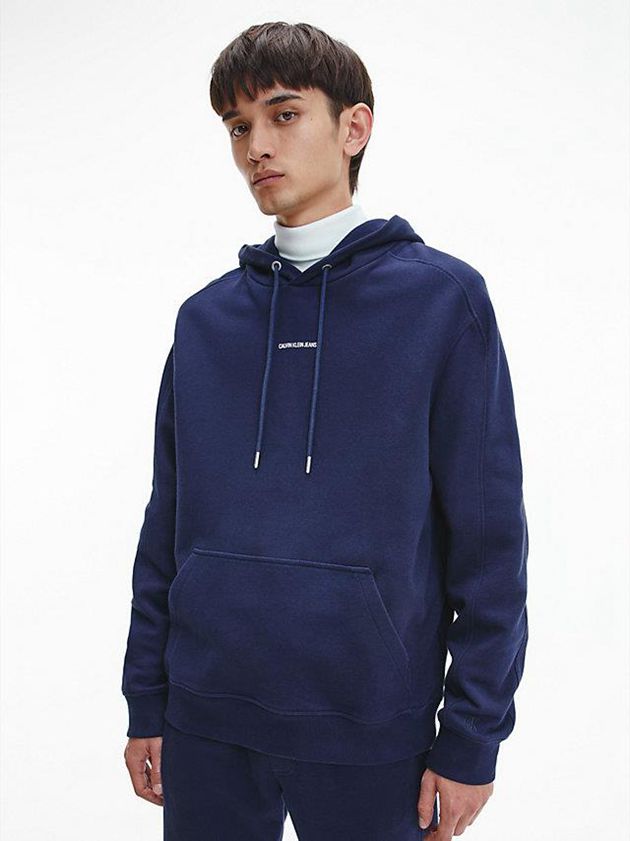 Navy Calvin Klein Relaxed Logo Men Hoodie | WJHU-87901