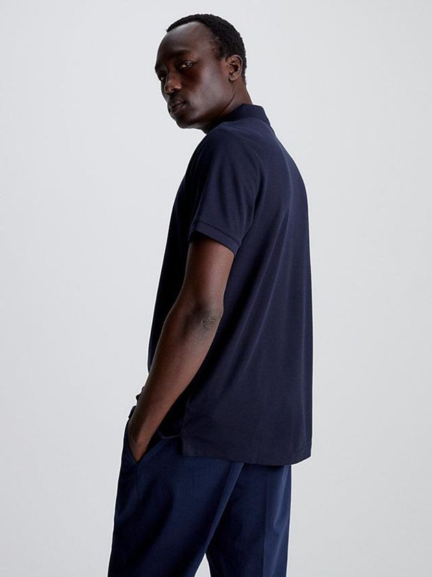 Navy Calvin Klein Slim Cotton Piqué Men Polo Shirt | HIZP-63587