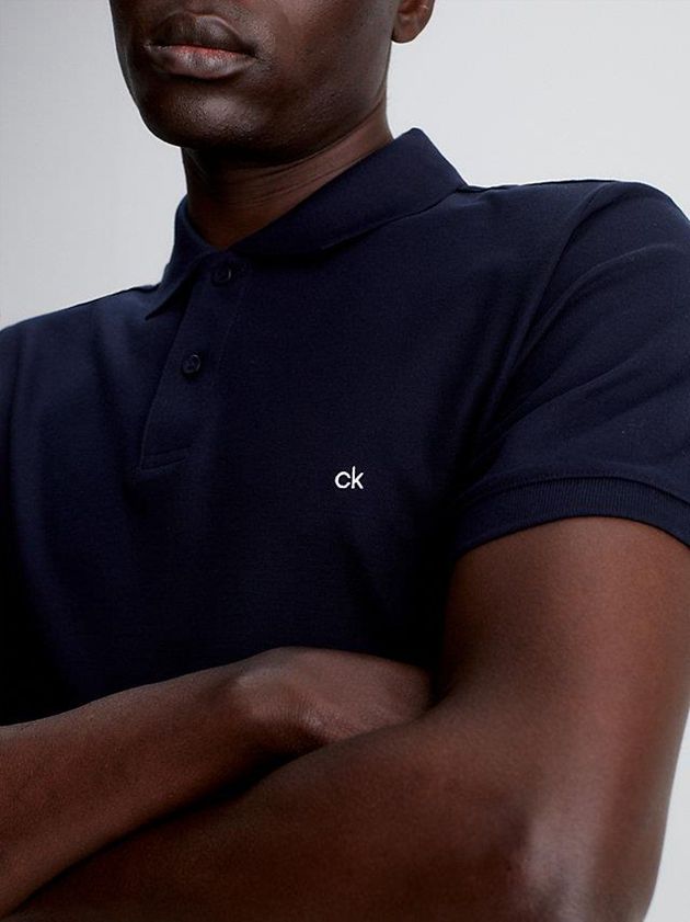 Navy Calvin Klein Slim Cotton Piqué Men Polo Shirt | HIZP-63587