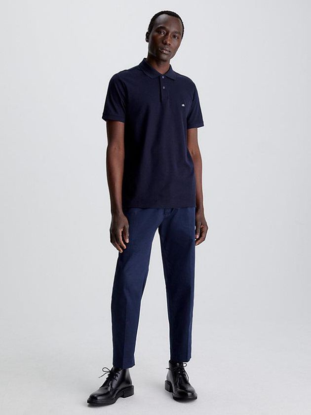 Navy Calvin Klein Slim Cotton Piqué Men Polo Shirt | HIZP-63587