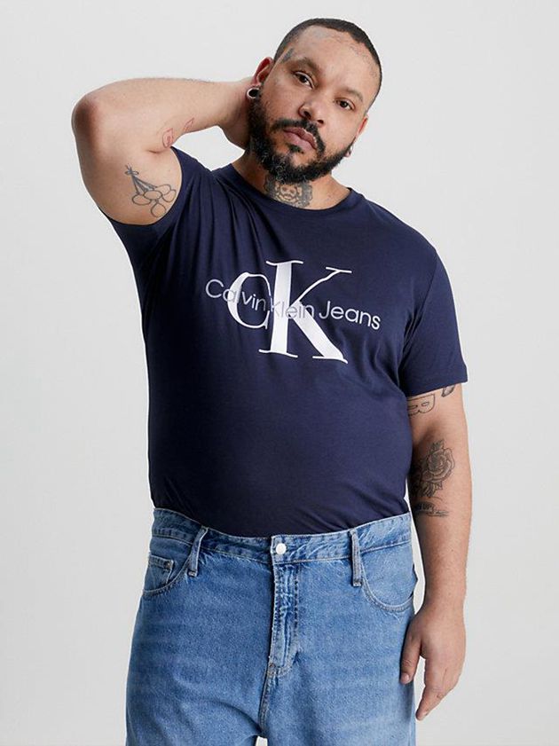 Navy Calvin Klein Slim Monogram Men T-Shirt | FJBT-82431