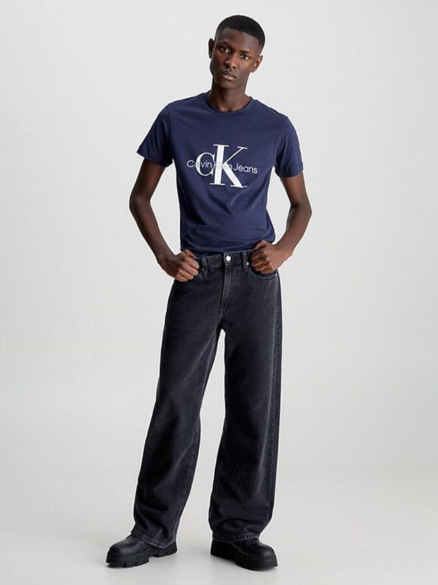 Navy Calvin Klein Slim Monogram Men T-Shirt | FJBT-82431