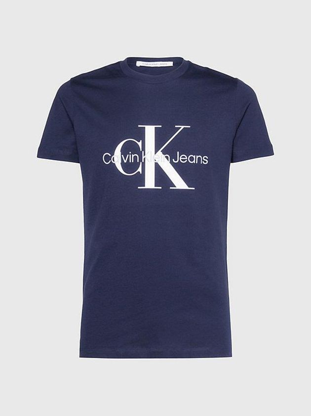 Navy Calvin Klein Slim Monogram Men T-Shirt | FJBT-82431