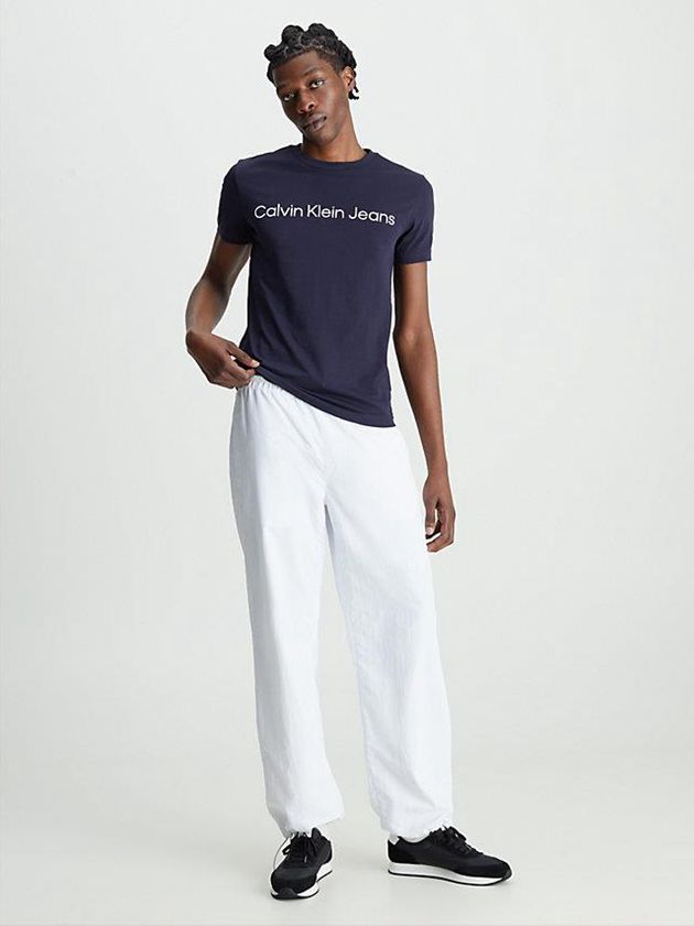 Navy Calvin Klein Slim Organic Cotton Logo Men T-Shirt | SLZK-98015