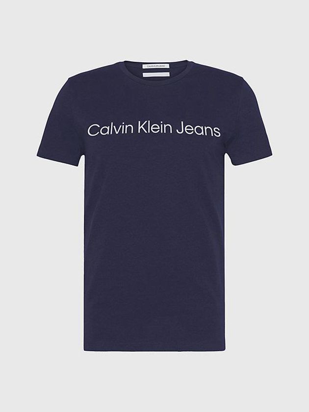 Navy Calvin Klein Slim Organic Cotton Logo Men T-Shirt | SLZK-98015