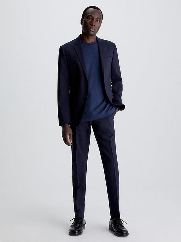 Navy Calvin Klein Slim Single-Breasted Wool Stretch Men Blazer | AHNF-21608