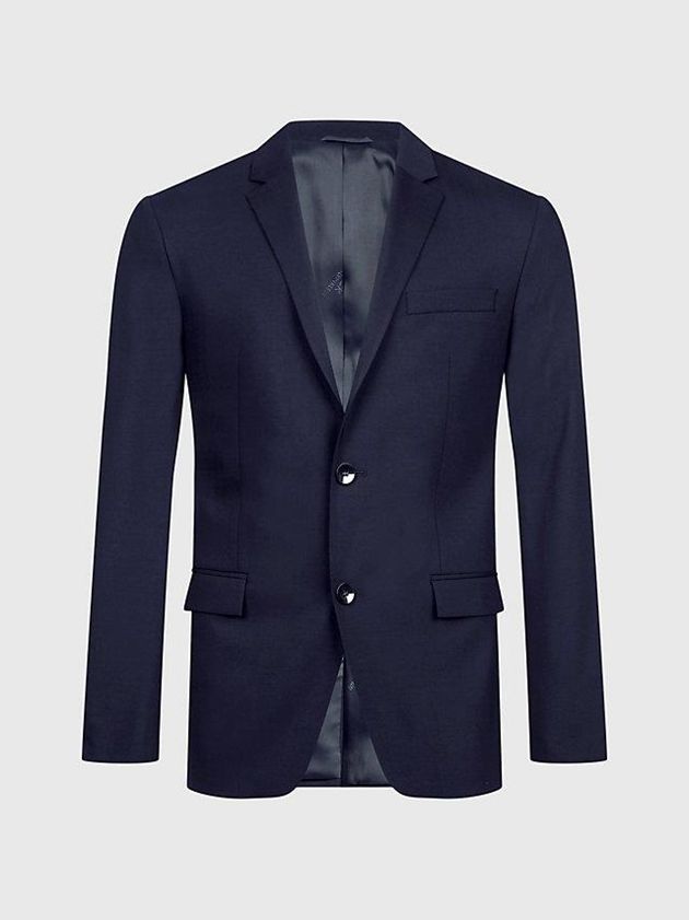 Navy Calvin Klein Slim Single-Breasted Wool Stretch Men Blazer | AHNF-21608