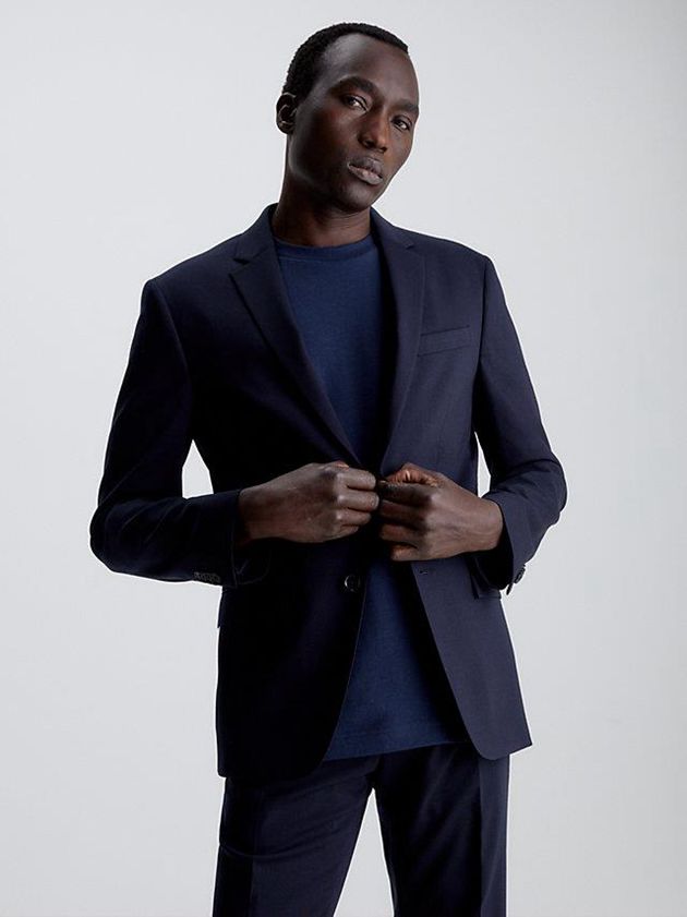 Navy Calvin Klein Slim Single-Breasted Wool Stretch Men Blazer | AHNF-21608