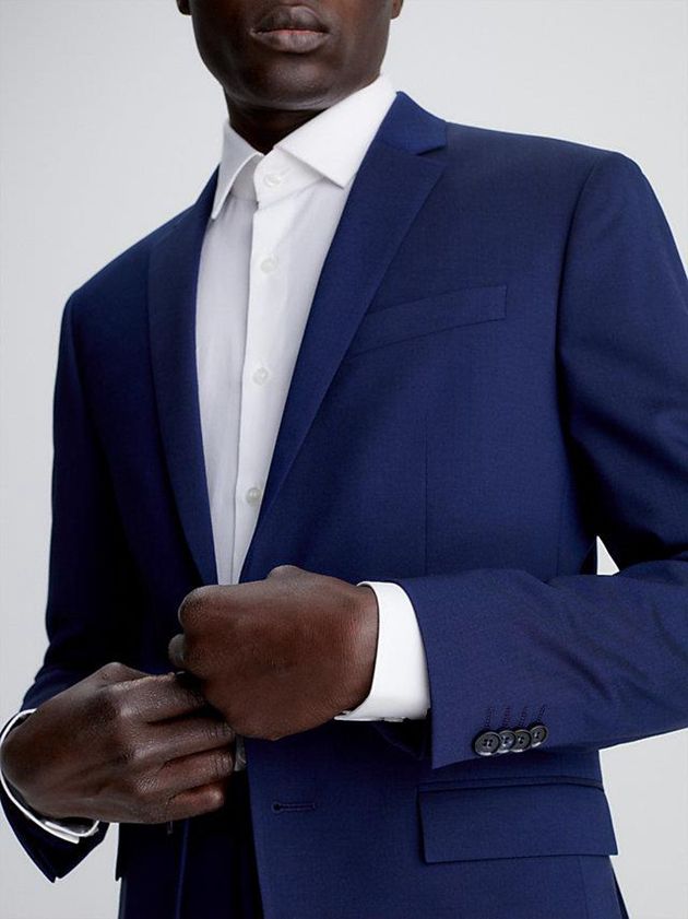 Navy Calvin Klein Slim Single-Breasted Wool Stretch Men Blazer | QXDY-16358