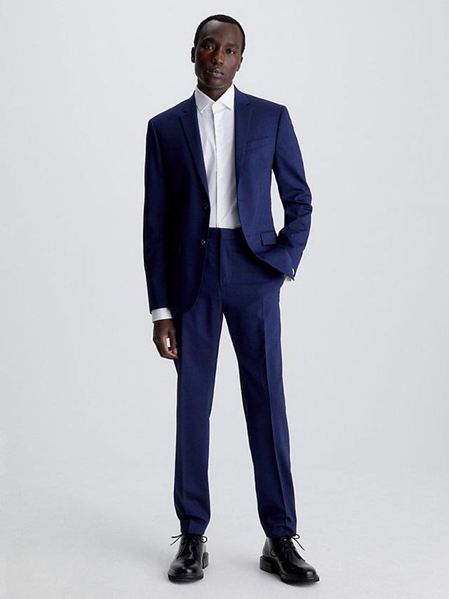 Navy Calvin Klein Slim Single-Breasted Wool Stretch Men Blazer | QXDY-16358