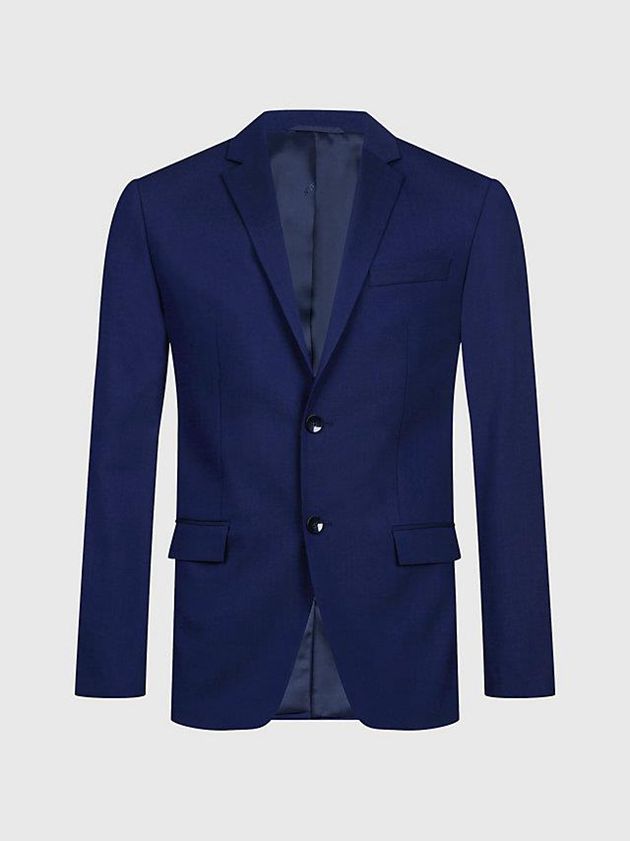 Navy Calvin Klein Slim Single-Breasted Wool Stretch Men Blazer | QXDY-16358