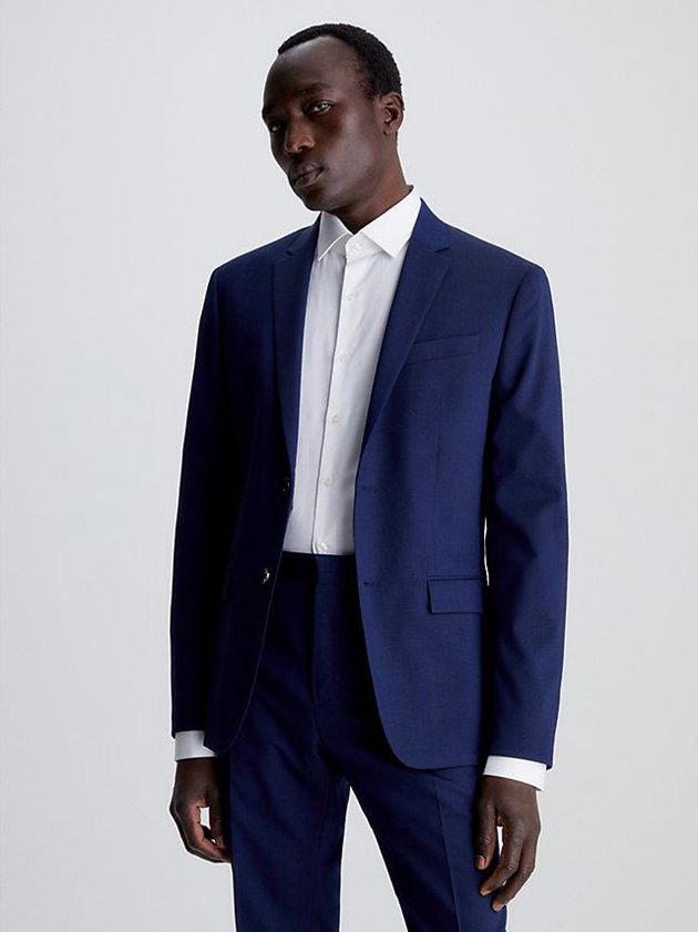 Navy Calvin Klein Slim Single-Breasted Wool Stretch Men Blazer | QXDY-16358