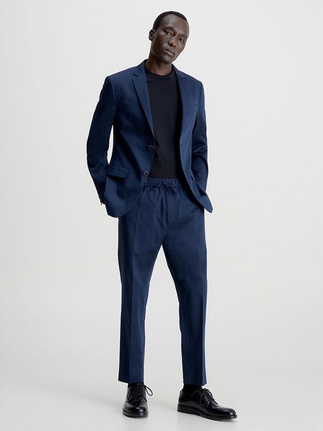 Navy Calvin Klein Slim Stretch Sateen Men Blazer | SRAE-93684