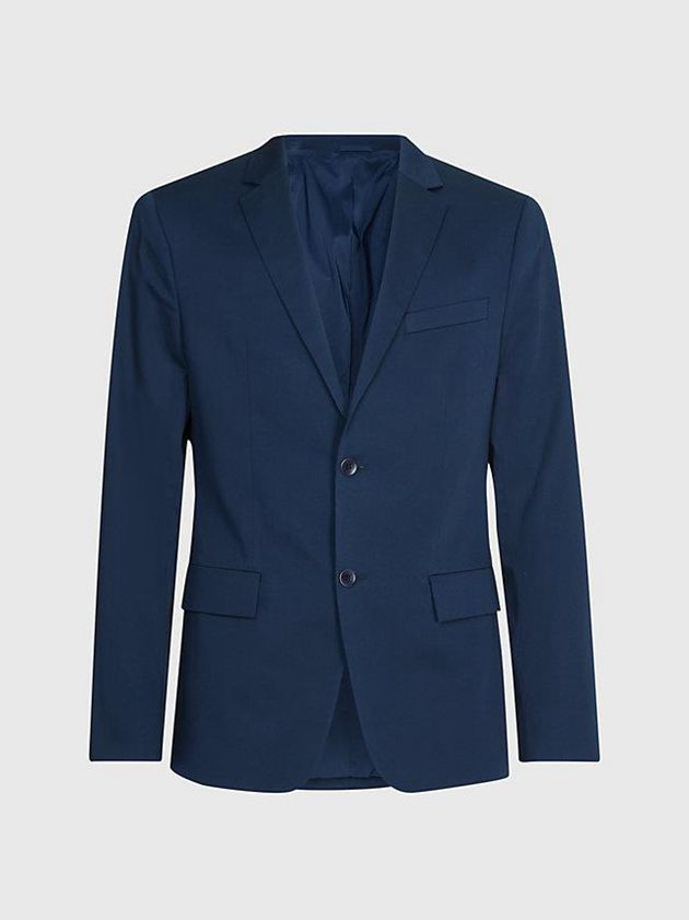 Navy Calvin Klein Slim Stretch Sateen Men Blazer | SRAE-93684