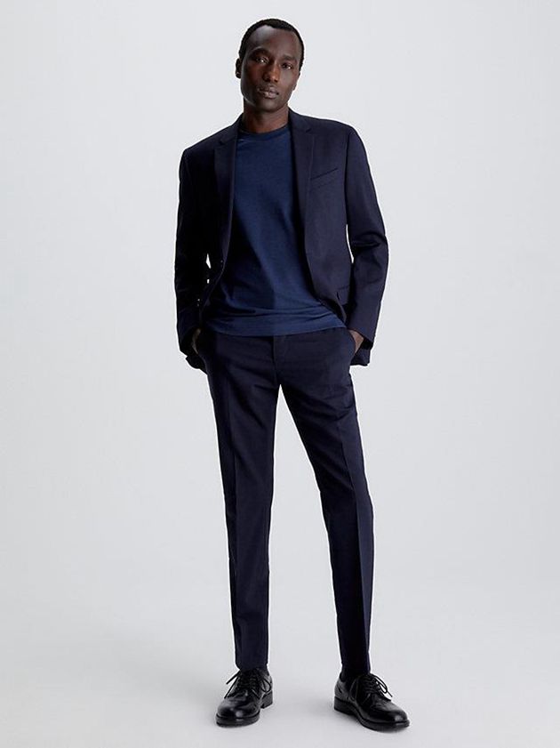 Navy Calvin Klein Slim Wool Stretch Suit Men Pants | TMCV-32745