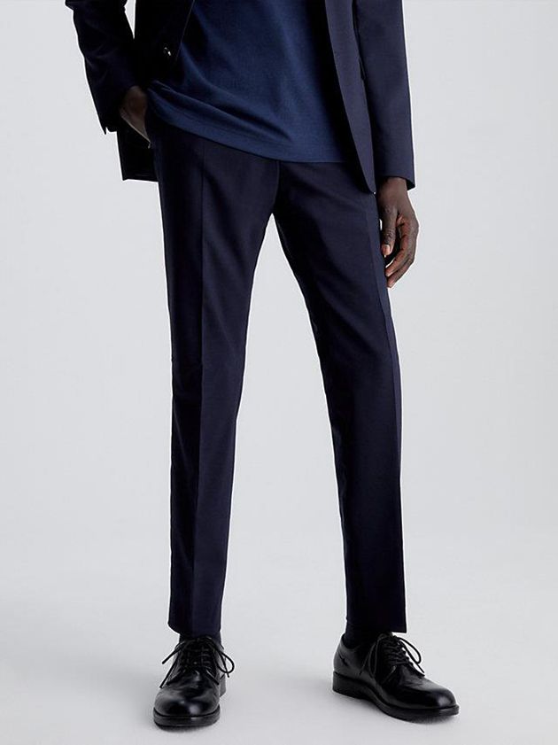 Navy Calvin Klein Slim Wool Stretch Suit Men Pants | TMCV-32745