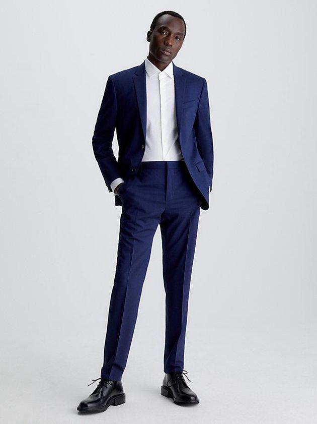 Navy Calvin Klein Slim Wool Stretch Suit Men Pants | VAPZ-93451