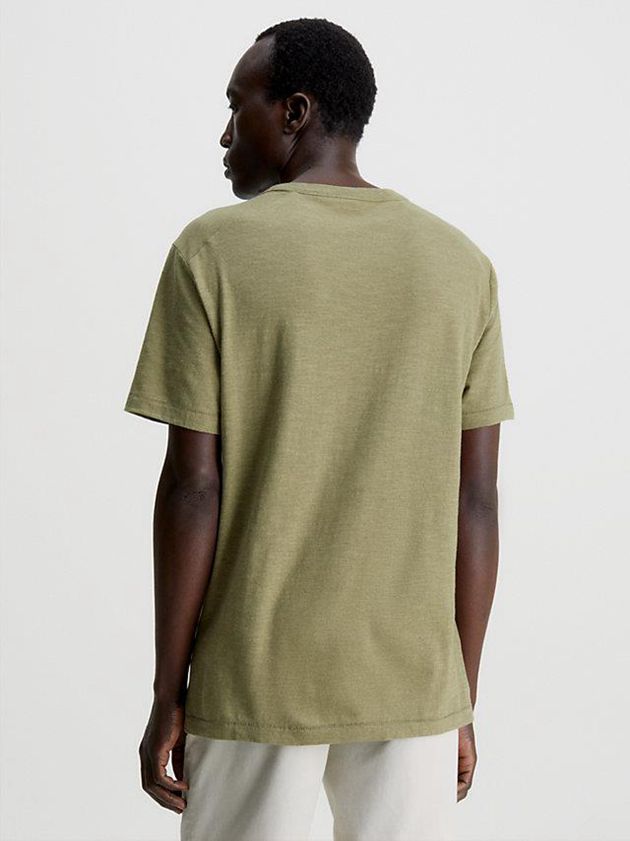 Olive Calvin Klein Cotton Linen Men T-Shirt | PLHE-56470