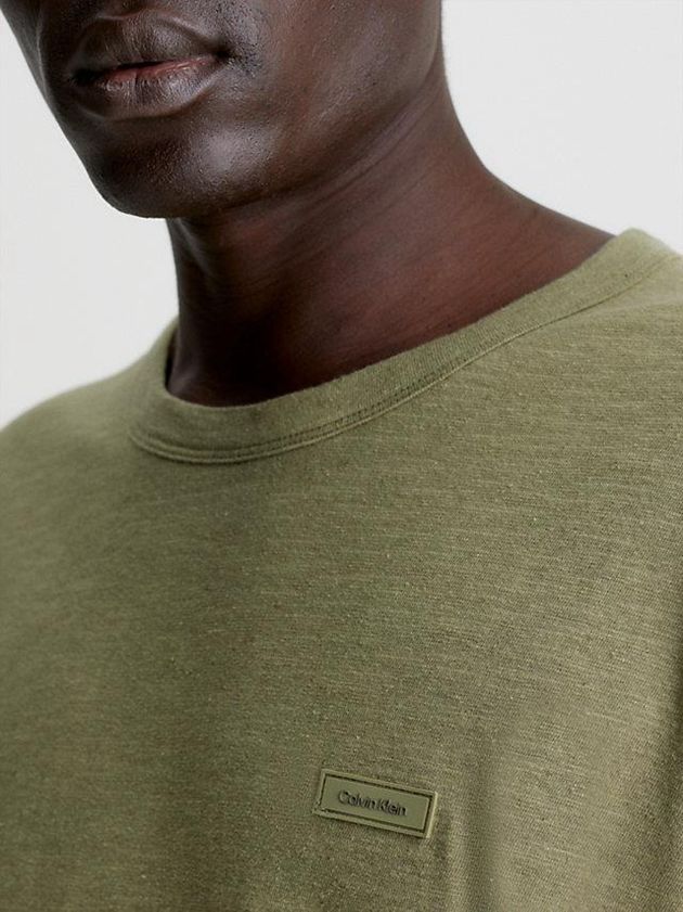 Olive Calvin Klein Cotton Linen Men T-Shirt | PLHE-56470