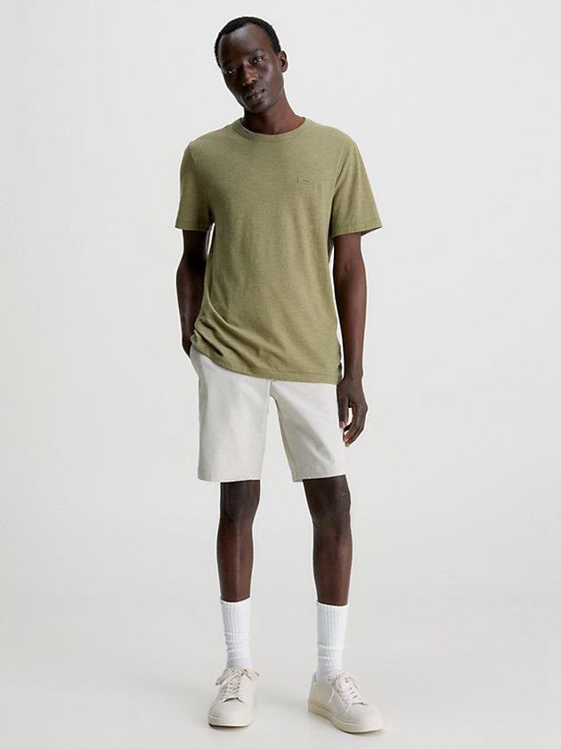 Olive Calvin Klein Cotton Linen Men T-Shirt | PLHE-56470