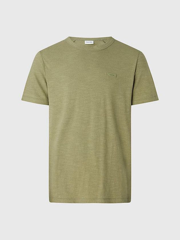 Olive Calvin Klein Cotton Linen Men T-Shirt | PLHE-56470