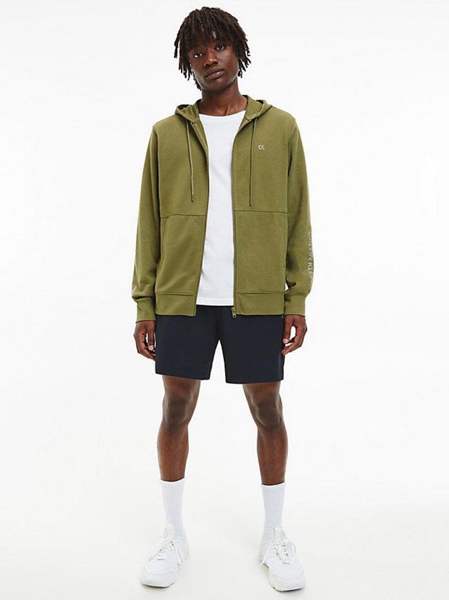 Olive Calvin Klein Cotton Terry Zip Up Men Hoodie | ZPVH-29876