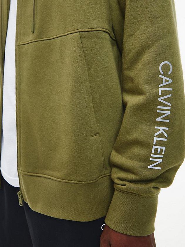Olive Calvin Klein Cotton Terry Zip Up Men Hoodie | ZPVH-29876