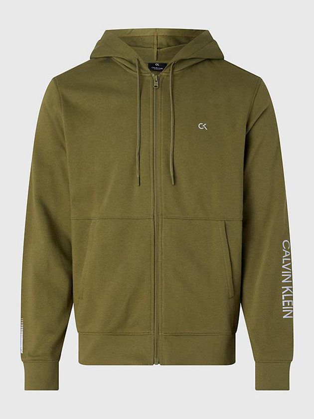 Olive Calvin Klein Cotton Terry Zip Up Men Hoodie | ZPVH-29876