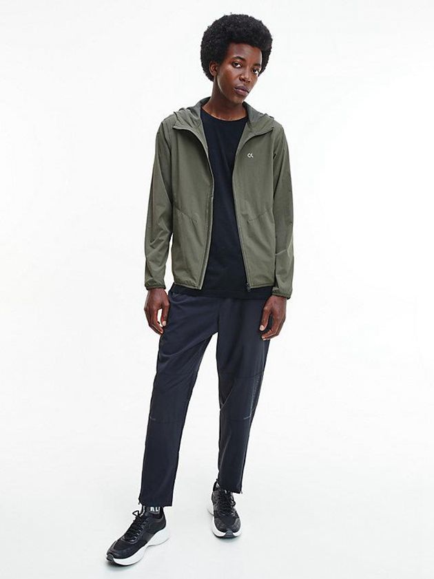 Olive Calvin Klein Hooded Windbreaker Men Jacket | RGLT-78306