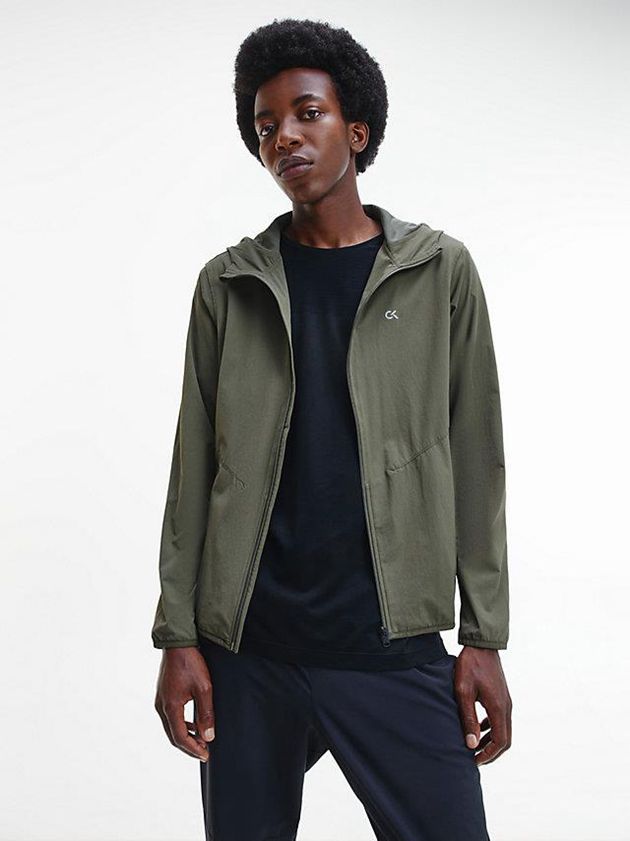 Olive Calvin Klein Hooded Windbreaker Men Jacket | RGLT-78306