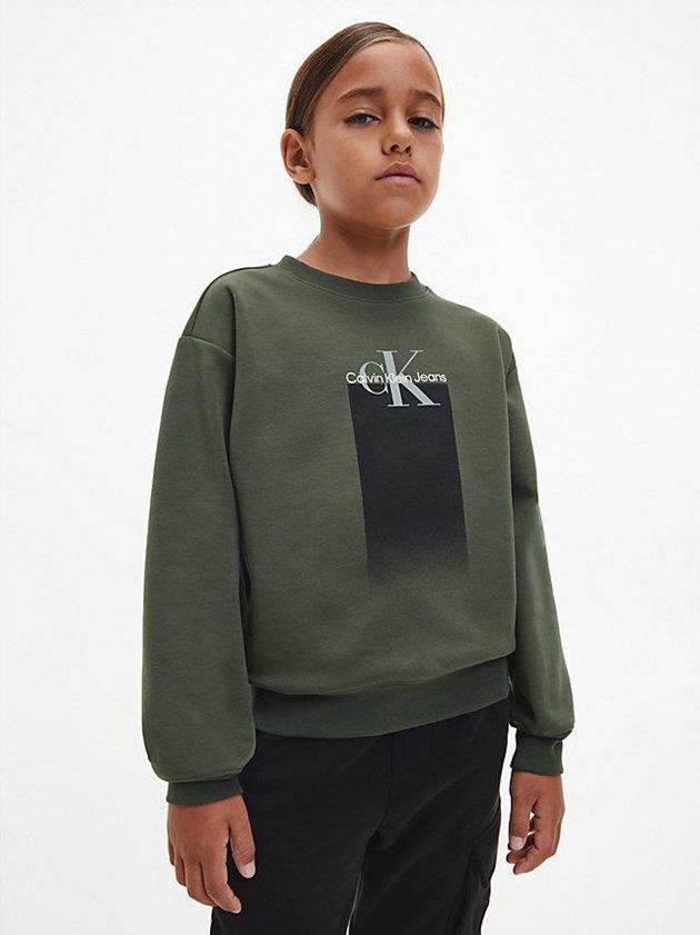 Olive Calvin Klein Logo Boys\'s Sweatshirt | FXJP-69853