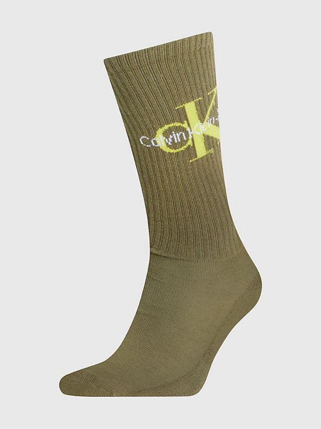 Olive Calvin Klein Logo Crew Men Socks | UCXG-82674