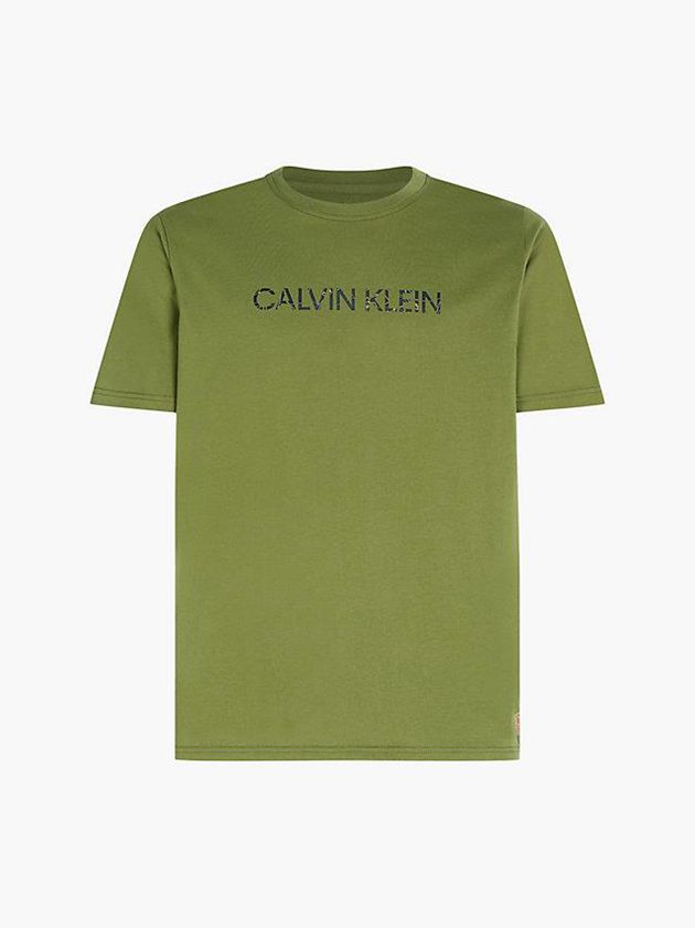 Olive Calvin Klein Logo Gym Men T-Shirt | KOBS-26091