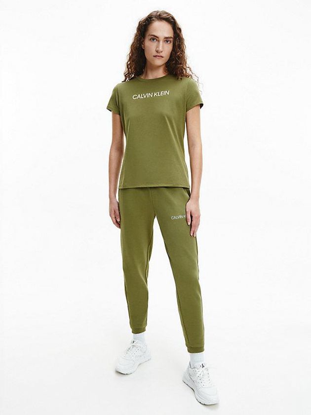 Olive Calvin Klein Logo Gym Women T-Shirt | QXPF-18426