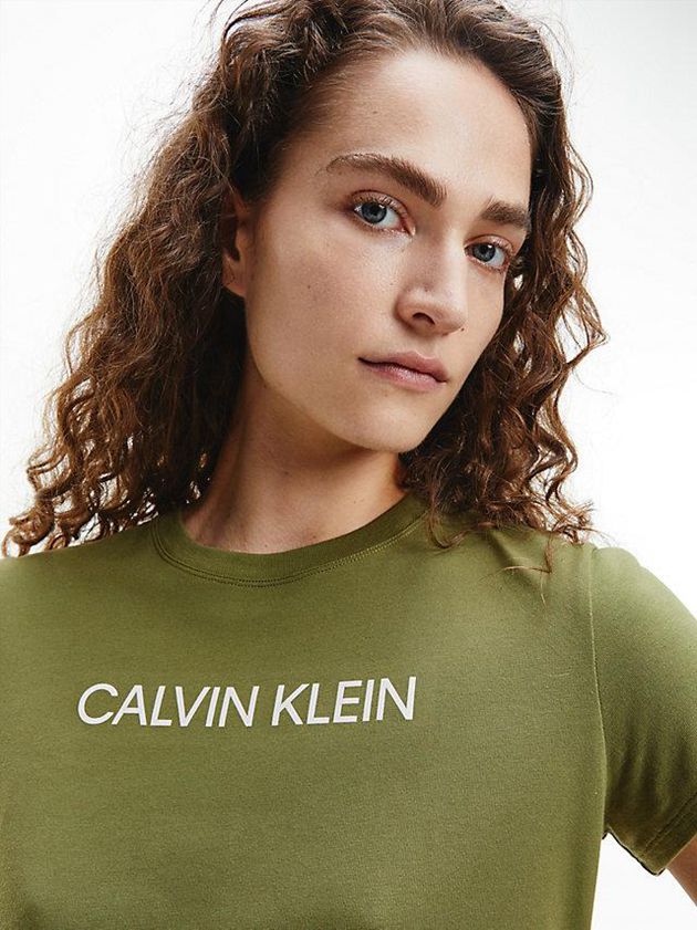 Olive Calvin Klein Logo Gym Women T-Shirt | QXPF-18426