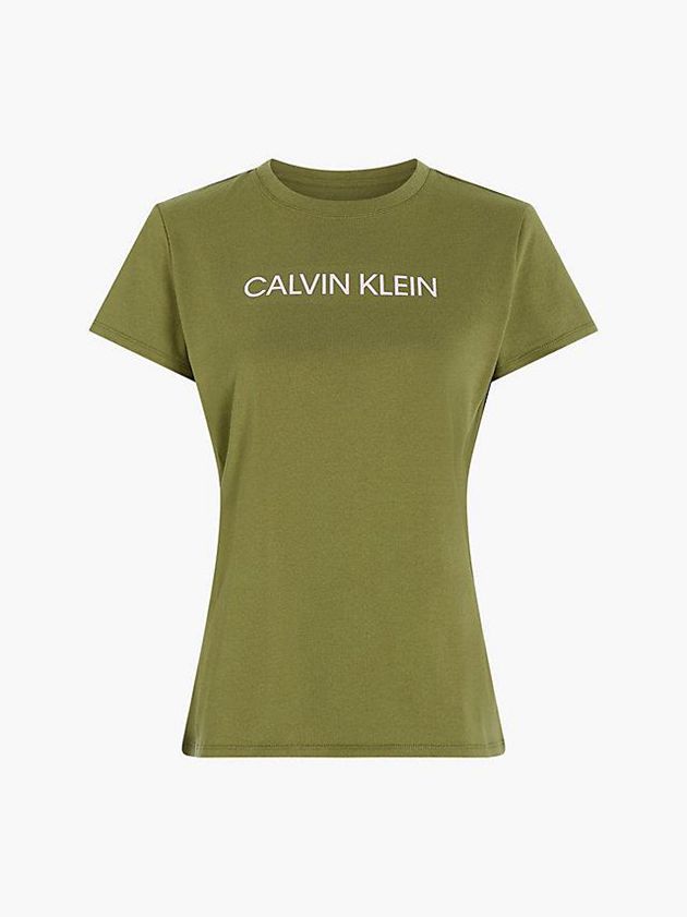 Olive Calvin Klein Logo Gym Women T-Shirt | QXPF-18426