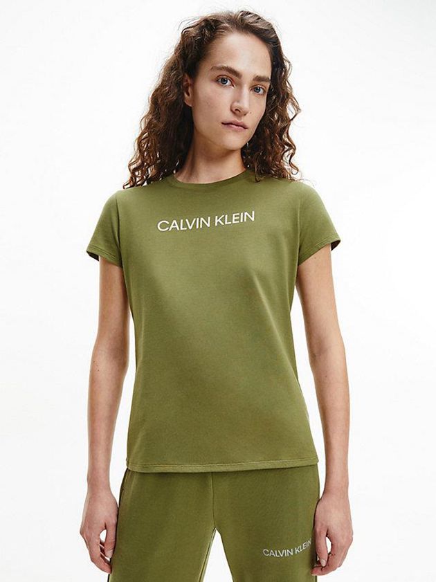 Olive Calvin Klein Logo Gym Women T-Shirt | QXPF-18426