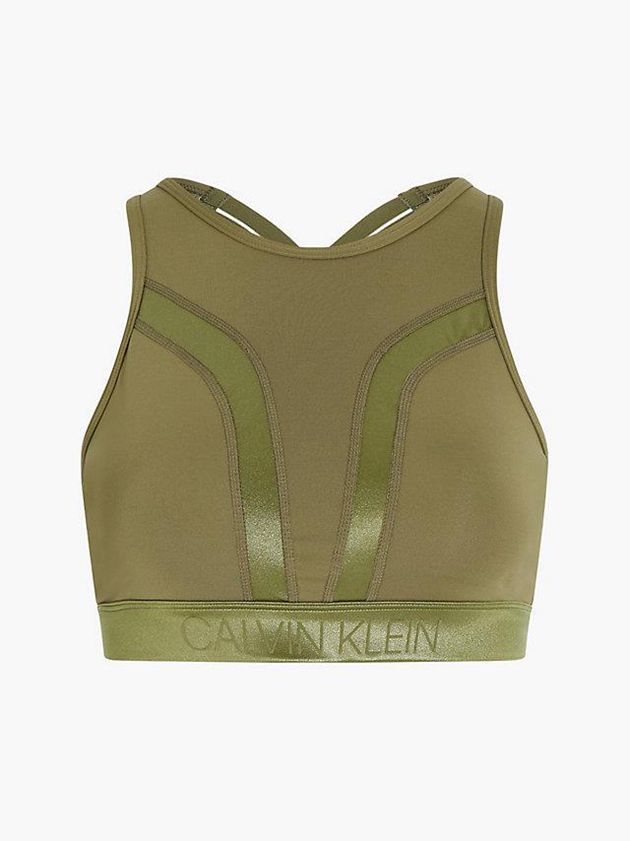 Olive Calvin Klein Medium Impact Sports Women Bra | HBVN-62197