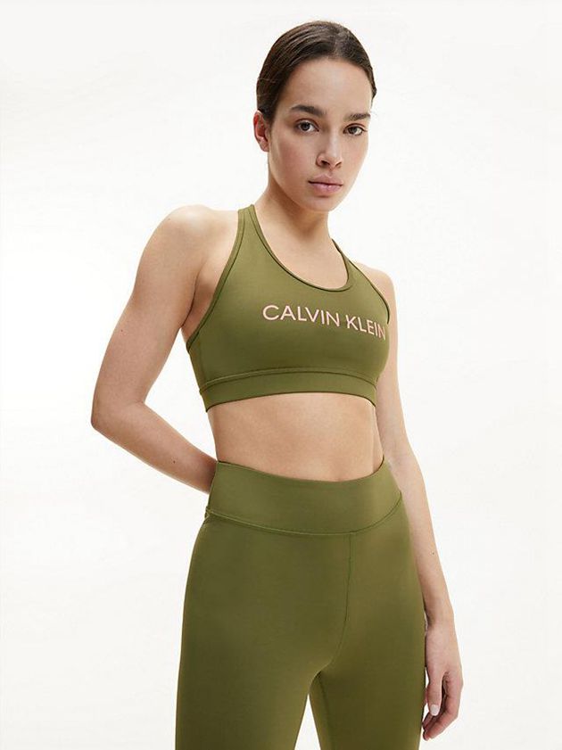 Olive Calvin Klein Medium Impact Sports Women Bra | AOCH-65270