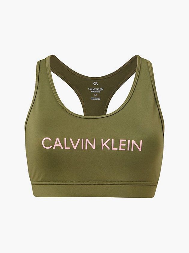 Olive Calvin Klein Medium Impact Sports Women Bra | AOCH-65270