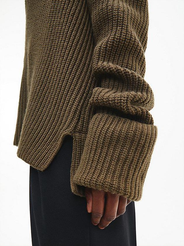 Olive Calvin Klein Relaxed Ribbed V-Neck Jumper Women Sweater | POUB-72308
