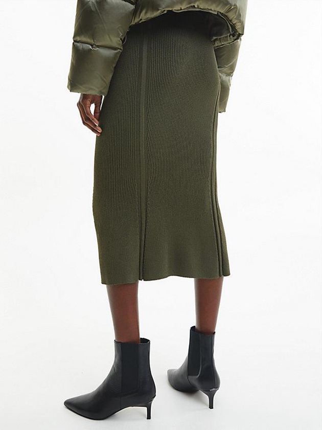 Olive Calvin Klein Ribbed Flared Midi Women Skirt | YORJ-16274