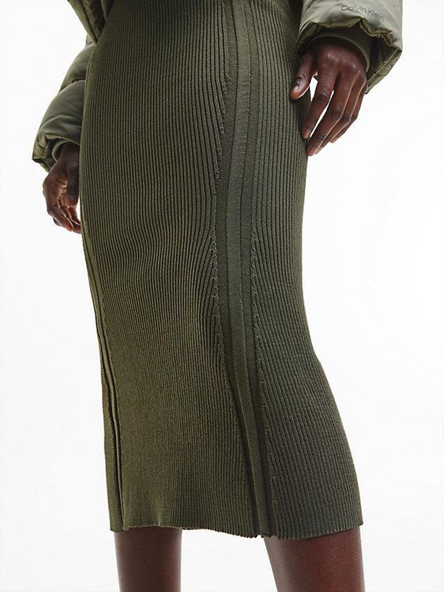 Olive Calvin Klein Ribbed Flared Midi Women Skirt | YORJ-16274