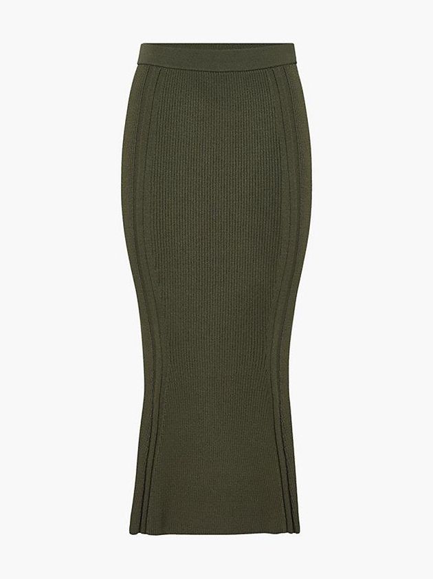 Olive Calvin Klein Ribbed Flared Midi Women Skirt | YORJ-16274