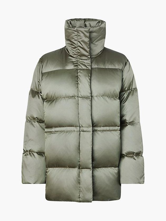 Olive Calvin Klein Shine Padded Down Women Coat | ZNDX-03715